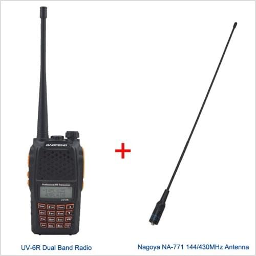 Walkie Talkie Dual Band Baofeng UV-6R 136-174MHz&400-520MHz Dual Band Two Way Radio FM Transceiver w/ Earpiece & NA-771 Antenna
