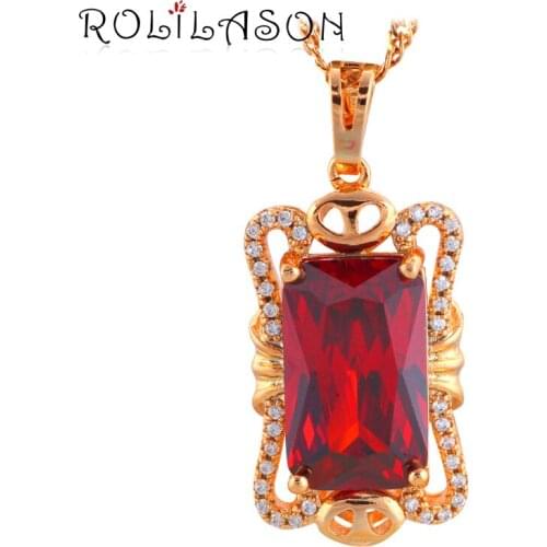 ROLILASON High Quality Lowest Price Gold Tone Red Garnet Trendy Fashion Jewelry Pendant for lover LNS641