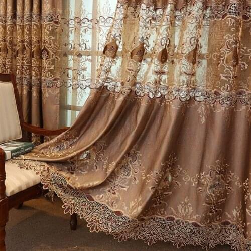 Luxury Custom-made Classical Palace European-style Finished Golden Water-soluble Embroidery Curtains for Living Room Bedroom