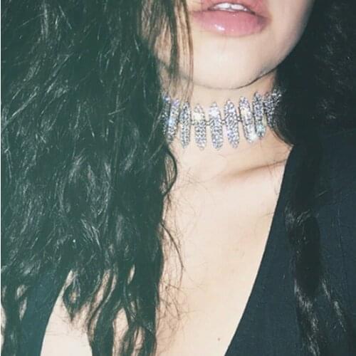 Luxury Glitter Rhinestones Choker Wide Collar Chain Necklace Sexy Ladies Bar Night Club Jewelry Accessories Gifts For Women 2021