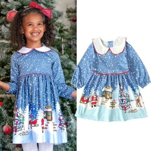 Ins Spring and Autumn Toddler Christmas Dress Long Sleeves Christmas Snow Man Dresses Christmas Dress for Baby Girls