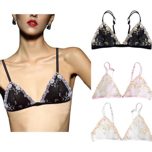 Vgplay Sexy Lace Bra Triangle Cup See Through Women Bra Floral Ultra Thin Bras for Small Breast Women Front Closure Underwear