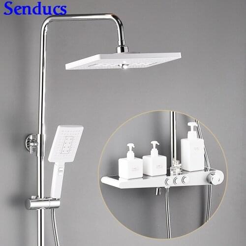 Senducs White Bathroom Shower System Quality Rain Top Shower Thermostatic Shower Set With Cheap Price Bathroom Shower System