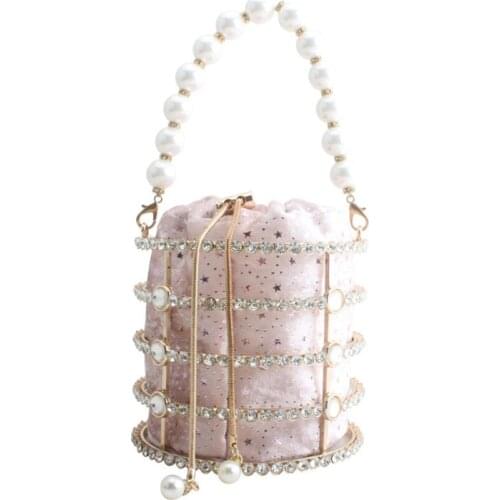 Girls Diamonds Basket Evening Clutch Bags Women Luxury Pearl Beaded Metallic Cage Handbags Ladies Wedding Party Purse gift bags