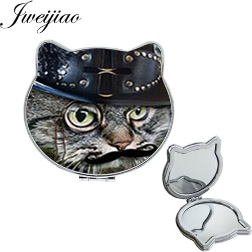 Youhaken cat in hat Ear Shaped Double Accessories Sides pocket mirror vintage picture Print on PU Purse girlfriend Mirror cn806