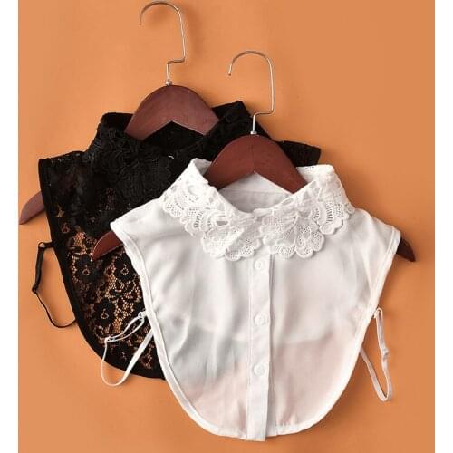 Women Hollow Lace Floral Embroidery False Collar Ladies Shirt Fake Collar Vintage Detachable Collar Lapel Blouse Top Nep Kraagie