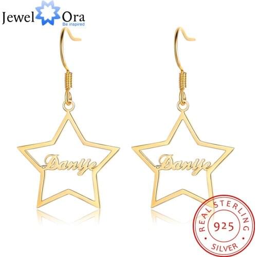 JewelOra Personalized 925 Sterling Silver Custom Name Dangle Earrings for Women Customize Letter Star Drop Earrings Gift for Her