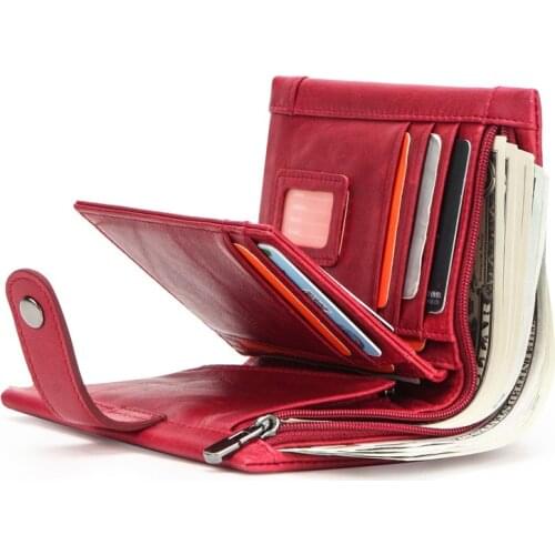 Genuine Leather Womans Wallets RFID Anti Theft Brush Leather Ladys Purse Female Three Fold Cowhide Coin Purses Short Wallet