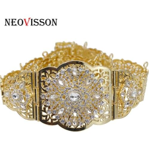 NEOVISSON Algeria Rhinestone Metal Waist Belt For Women Caftan Wedding Body Jewelry Gold Color Adjustable Chain Wholesale 2019