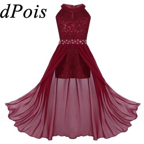 Girls Floral Lace Rhinestone Maxi Romper Dress Dancewear Elegant Girls Dress Wedding Party First Communion Flower Girl Dresses