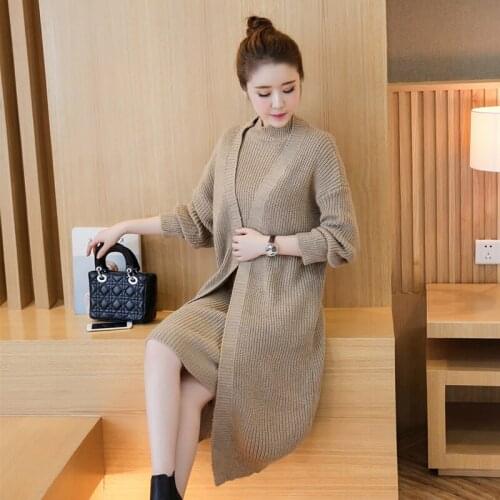2 Women Knitted Spring Dress Two Piece Outfits Fashion Sweater Set Matching Sets Conjunto Feminino KJ5290