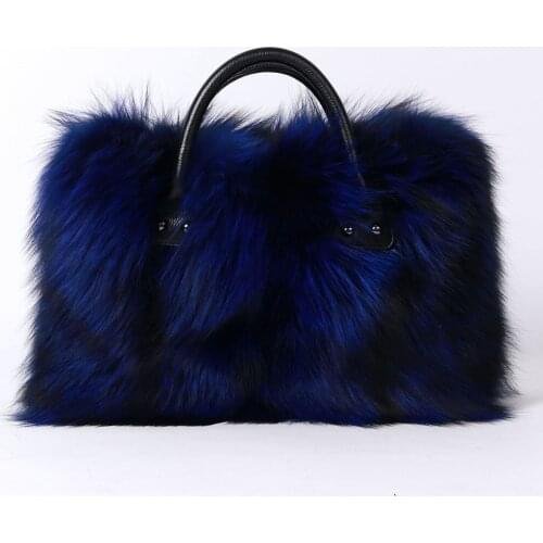Winter Fluffy Women Real Fox Fur Bag Fashion Lady Dress Handbag