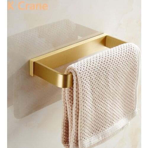 Gold Bathroom Towel Shelf Wall Mount Bath Shower Holder Modern Luxury Brass Rack Black Hanger Shelves Square Towel Stand Ring