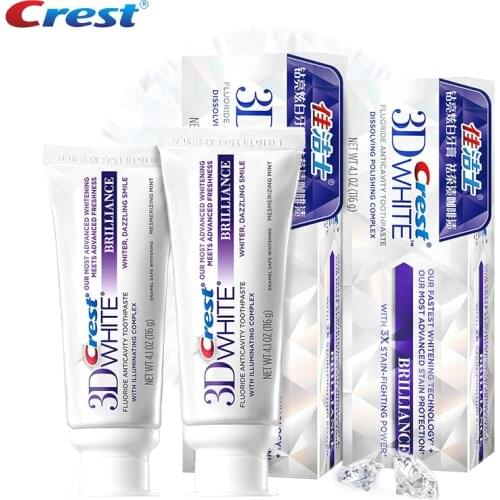 Crest 3D White Toothpaste Brilliance White Bleaching Fluoride Anticavity Stain-fighting Power Teeth Whitening Tooth Paste 116g*2