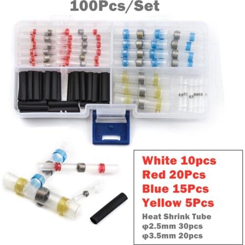 100Pcs Insulated Sheath Waterproof Welding Terminal Heat Shrink Tube Combination Electrical Solder Butt Splice Wire Connector