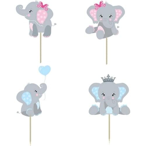 24pcs/lot Love Blue Pink Elephant Birthday Baby Shower Kids Favor Party Cupcake Decor Sloth Topper Supplies
