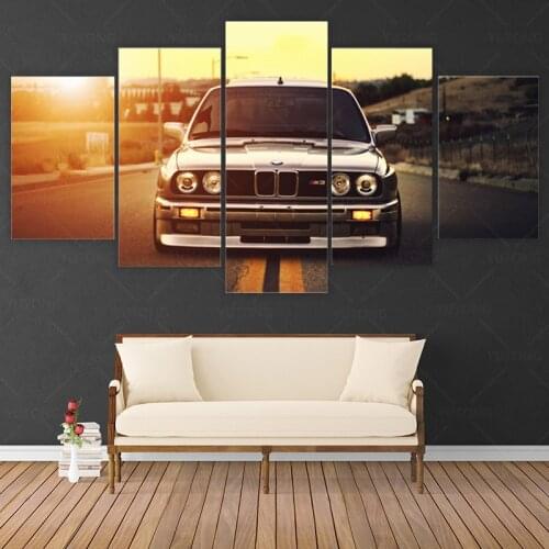 5 Pieces Pictures BMW M3 E30 2 Car Canvas Painting supercar Poster Print Large Wall Art Wall Pictures for Living Room frame