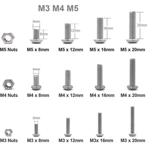 500Pcs M3 M4 M5 Stainless Steel Button Head Hex Socket Head Cap Bolts Screws Nuts Assortment Kit Stainless Tool Accessories
