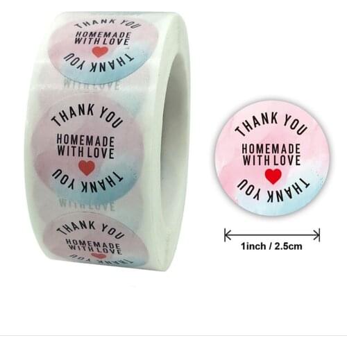 500pcs/roll Thank You Handmade With Love Lables Sticker For Christmas Gift Package Cake Box Envelope Seal Labels Stickers