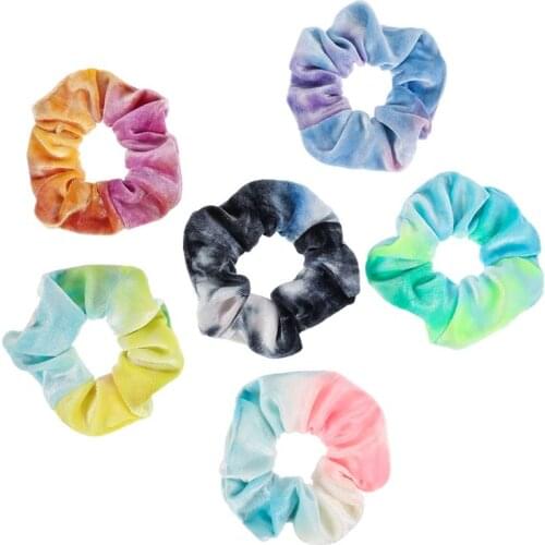 6Pcs Soft Plush Velvet Hair Scrunchie Loop Holder Stretchy Hair Band Tie Dye Women Rainbow Hair Accessories Elastic Hairbands