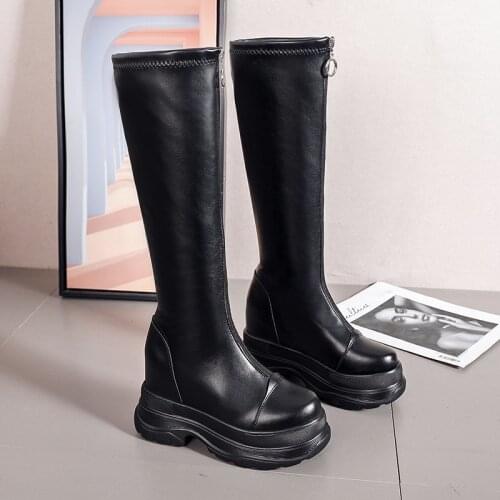 Brand Designer Womens Luxury Boots 2020 Hot Ladies Knee High Boot Femme Black Leather Sexy Zip Casual Boots Female Botas Mujer