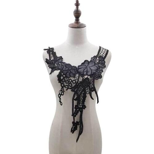 Embroidery Black 3d Flower Lace Neckline Applique Lace Collar Trim For Sewing Guipure Dress Fabric Clothing Decor Scrapbooking