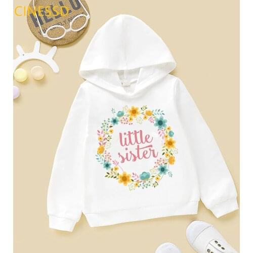 Little big sister flowers print family mathing twins birthday Xmas gift girls winter hoodies thick clothes teens pink sweatshirt