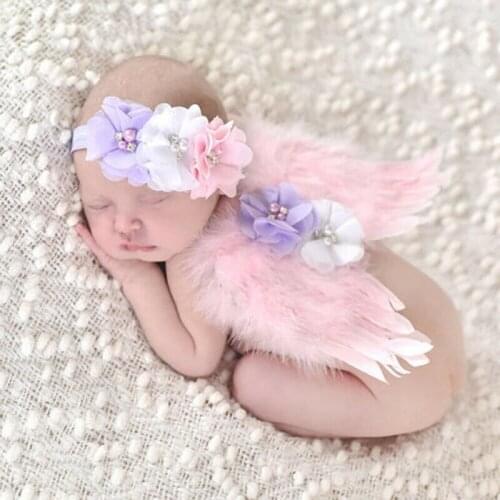 Baby Photography Props Boys Girls Angel Wings Fitted Wing Set Feather Infant Costume Photo Props with Headband for 0-6months