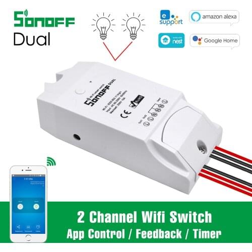 Sonoff Dual 2CH Wifi Switch APP Control 2 Channel Relay Module Smart Home Automation 16A Work With Alexa