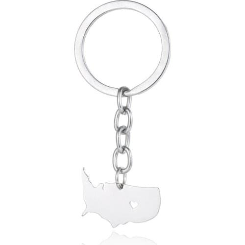 Elfin USA Map Key Chains America Map Stainless Steel Bag Car Keychain Key Ring For Women Men Map Memorial Gift Jewellery