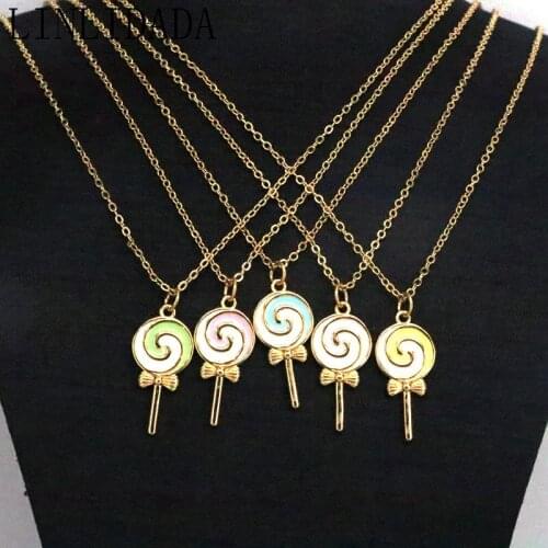 10Pcs Enamel Colorful Lollipop Shape Pendant,Gold Filled Lollipop Charm Necklace For Gift