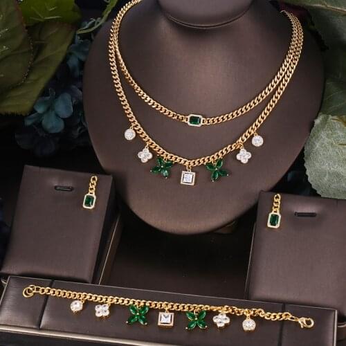 Janekelly4pcs Bridal Zirconia Full Jewelry Sets For Women Party, Luxury Dubai Nigeria CZ Crystal Wedding Jewelry Sets