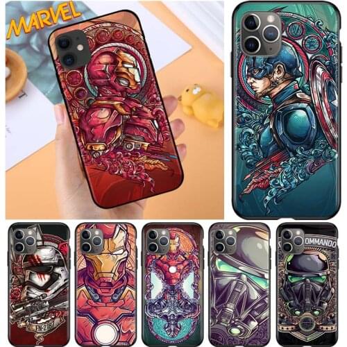 Captain America Iron Man for Apple iPhone 12 Pro Max Mini 11 Pro XS Max X XR 6S 6 7 8 Plus 5S SE2020 Soft Black Phone Case