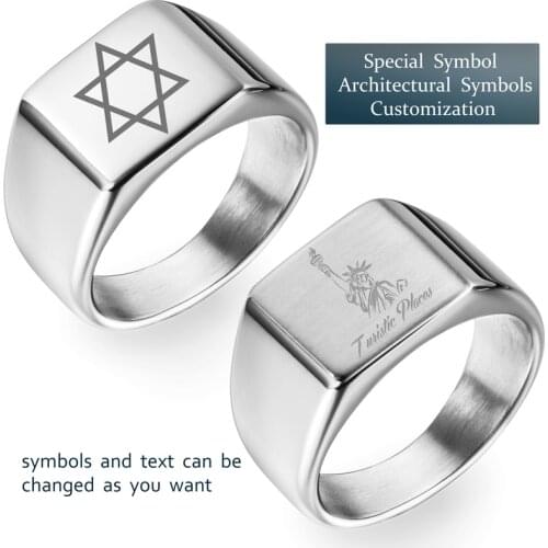 HAWSON Custom Rings Brass Laser Engrave LOGO Square Surface Signet Finger Rings Best Jewelry for Anniversary/Wedding