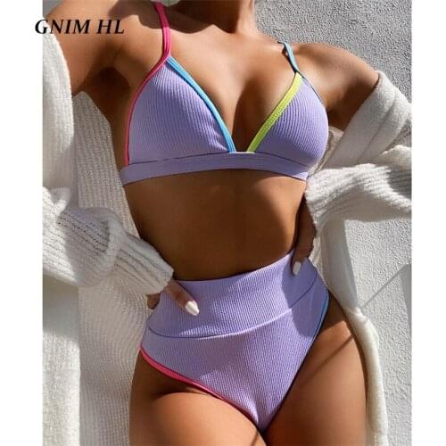 High Waist Solid Bikini Set 2020 Summer Triangle Swimwear Women Push Up 2 Piece Beachwear Swimsuit Fashion Brazilian Bather Suit