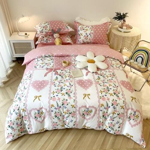 Princess Style Cotton Printing Bedding Set Duvet Cover Set Bed Linen Pillowcase pillow Fitted Sheet HomeTextile 4PCS