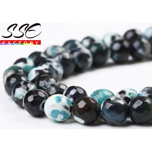 Wholesale Faceted Blue Fire Dragon Agates Round Loose Spacer Natural Stone Beads 8mm 10mm For Jewelry Making DIY Bracelet 15
