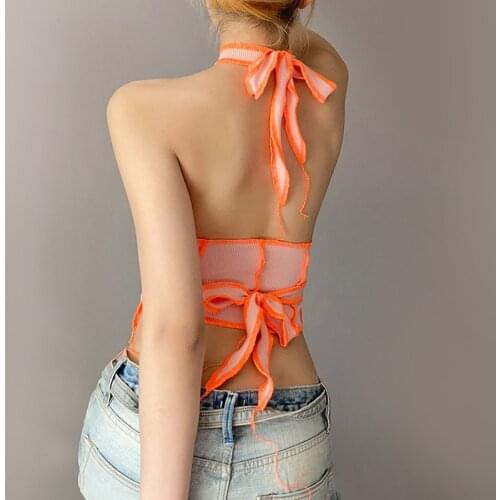 2021 Hot Selling Womens Tank Tops Sexy Sleeveless Halter Lace-up Tank Top Summer Rib Knit Tops Stylish Irregular Hem Crop Top