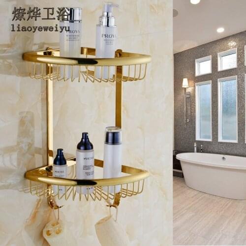 Copper Gold triangle lan European Basket Antique Double Toilet Bathroom Corner Bracket Bathroom Shelf Wall-Mounted