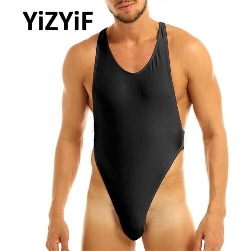 Men One-piece Swimsuits Sissy Lingerie Sleeveless Criss-Cross Backless High Cut bikini Thong Bodysuit Leotard Jumpsuit Underwear
