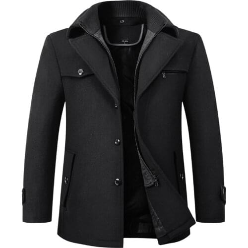 New British Style Mens Woolen Coat Winter Thick Overcoats Casual Long Men Wool Blends Coats Solid Color Windbreaker Jacket Male