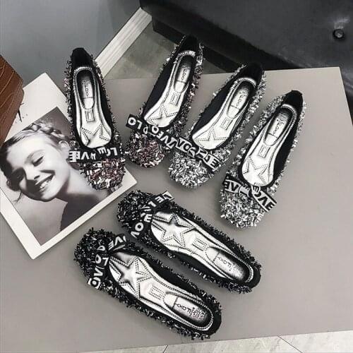 2020 spring new Square Toe Bow Rhinestone flat shoes female soft bottom flat pea shoes shallow mouth womens shoes U15-33