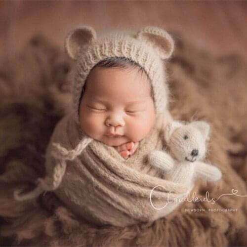 Newborn Angora Stretch Wrap Photography Props Baby Fluffy Jersey Wrap Photo Shoot Swaddle Blanket