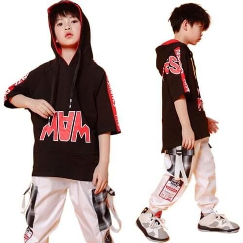 Girls Jazz Dance Wear Kids Performance Hip Hop Dancing Outfits Crop Hooded Tops Street Clothing Cargo Pants Boys Concert Costume