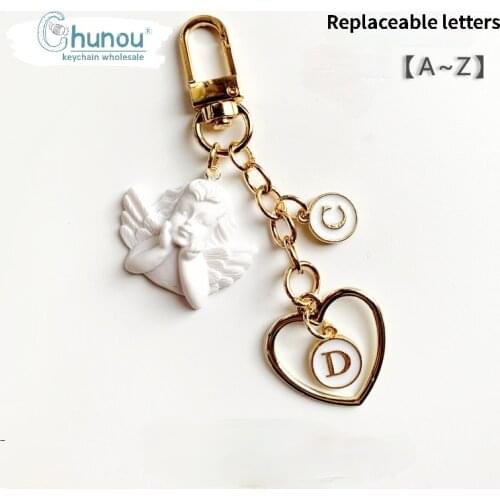 Creative Plaster Angel Keychain A-Z Letters Initial Keychain Pendant Airpod Earphone Protective Sleeve Accessories Friend gift