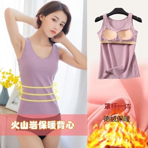 Autumn and winter thermal underwear womens cup one-sided double-sided frosted vest with chest pad plus velvet thickening bottom