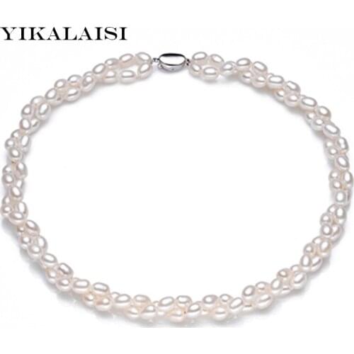 YIKALAISI 925 sterling silver jewelry 5-6 mm 100% Natural Pearl choker White Freshwater Pearl Necklaces for women best gift