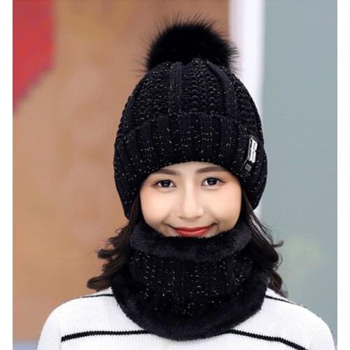 New Winter Knitted Hat Women Velvet Wool Beanies Hats Lady Sweet Cute B Letter Knit Wool Hat Female Outdoor Warm Cycling Caps