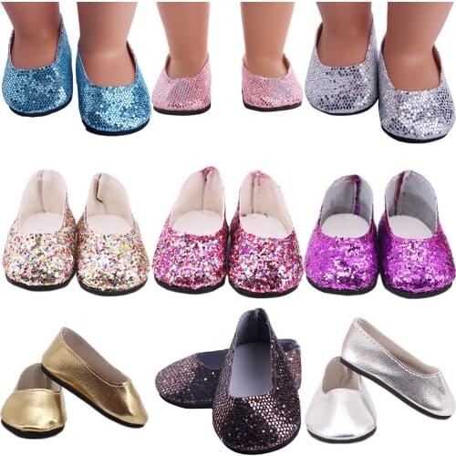 Random 2 Pcs Doll Shoes Sequins Shiny For American 18 Inch Girl 43 cm New Born Baby Our Generation Nenuco,Girls Toys,Christmas