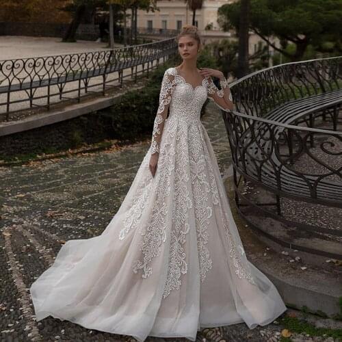 Abito Da Sposa V-Neck Buttons Up Back Long Sleeve Beading Appliques Wedding Dress A-line Aliexpress Online Shop Trouwjurk